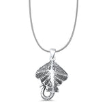 Sting Ray Charm Pendant Snake Chain Necklace Oxidized 925 Sterling Silver