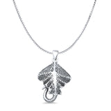 Sting Ray Charm Pendant Box Chain Necklace Oxidized 925 Sterling Silver