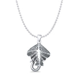 Sting Ray Charm Pendant Bead Chain Necklace Oxidized 925 Sterling Silver