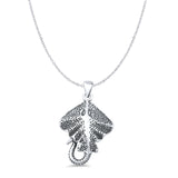 Sting Ray Charm Pendant Cable Chain Necklace Oxidized 925 Sterling Silver