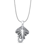 Sting Ray Charm Pendant Rope Chain Necklace Oxidized 925 Sterling Silver