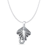 Sting Ray Charm Pendant Rolo Chain Necklace Oxidized 925 Sterling Silver