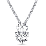 Octopus Pendant Rolo Chain Necklace Oxidized 925 Sterling Silver