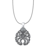 Octopus Charm Pendant Snake Chain Necklace Oxidized 925 Sterling Silver
