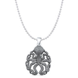 Octopus Charm Pendant Bead Chain Necklace Oxidized 925 Sterling Silver