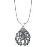 Octopus Charm Pendant Rope Chain Necklace Oxidized 925 Sterling Silver