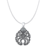 Octopus Charm Pendant Rolo Chain Necklace Oxidized 925 Sterling Silver