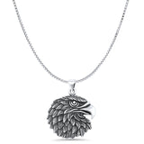 Eagle Head Charm Pendant Box Chain Necklace Oxidized 925 Sterling Silver