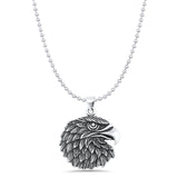 Eagle Head Charm Pendant Bead Chain Necklace Oxidized 925 Sterling Silver