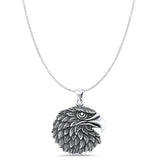 Eagle Head Charm Pendant Cable Chain Necklace Oxidized 925 Sterling Silver