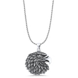 Eagle Head Charm Pendant Rope Chain Necklace Oxidized 925 Sterling Silver