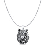 Wolf Head Charm Pendant Box Chain Necklace Oxidized 925 Sterling Silver