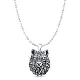 Wolf Head Charm Pendant Bead Chain Necklace Oxidized 925 Sterling Silver