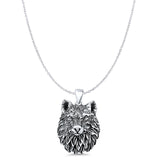 Wolf Head Charm Pendant Cable Chain Necklace Oxidized 925 Sterling Silver