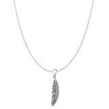 Feather Charm Pendant Cable Chain Necklace Oxidized 925 Sterling Silver
