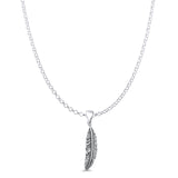 Feather Charm Pendant Rolo Chain Necklace Oxidized 925 Sterling Silver