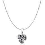 Dragon Charm Pendant Box Chain Necklace Oxidized 925 Sterling Silver