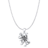 Octopus Charm Pendant Bead Chain Necklace Oxidized 925 Sterling Silver