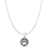 Bear Paw Charm Pendant Rolo Chain Necklace Oxidized 925 Sterling Silver