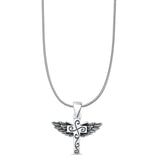 Cross & Wings Charm Pendant Snake Chain Necklace Oxidized 925 Sterling Silver