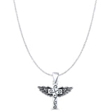 Cross & Wings Charm Pendant Cable Chain Necklace Oxidized 925 Sterling Silver