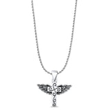 Cross & Wings Charm Pendant Rope Chain Necklace Oxidized 925 Sterling Silver