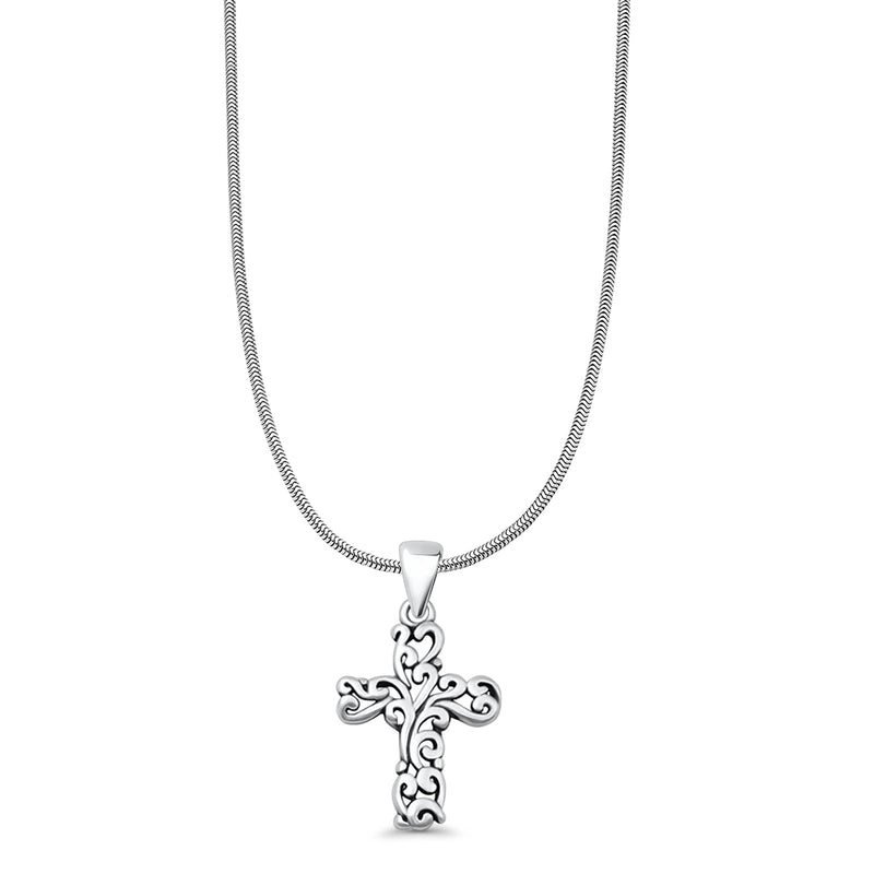  Floral Cross Filigree Charm Pendant Necklace