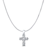 Floral Cross Filigree Charm Pendant Box Chain Necklace Oxidized 925 Sterling Silver