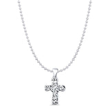 Floral Cross Filigree Charm Pendant Bead Chain Necklace Oxidized 925 Sterling Silver