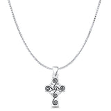 Triskele Cross Charm Pendant Box Chain Necklace Oxidized 925 Sterling Silver