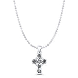 Triskele Cross Charm Pendant Bead Chain Necklace Oxidized 925 Sterling Silver
