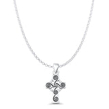 Triskele Cross Charm Pendant Rolo Chain Necklace Oxidized 925 Sterling Silver