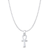 Ankh Charm Pendant Bead Chain Necklace Oxidized 925 Sterling Silver