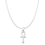 Ankh Charm Pendant Rolo Chain Necklace Oxidized 925 Sterling Silver