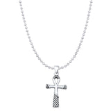 Ankh Pendant Bead Chain Necklace Oxidized 925 Sterling Silver