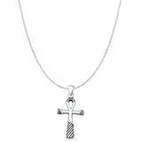 Ankh Pendant Cable Chain Necklace Oxidized 925 Sterling Silver
