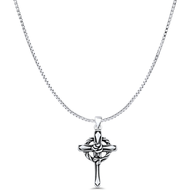  Cross & Rose Flower Pendant Necklace