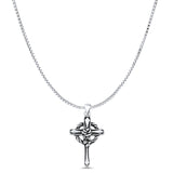 Cross & Rose Flower Pendant Box Chain Necklace Oxidized 925 Sterling Silver