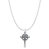 Cross & Rose Flower Pendant Bead Chain Necklace Oxidized 925 Sterling Silver