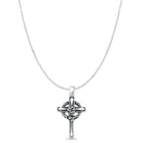 Cross & Rose Flower Pendant Cable Chain Necklace Oxidized 925 Sterling Silver