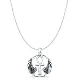 Ankh & Wings Pendant Cable Chain Necklace Oxidized 925 Sterling Silver