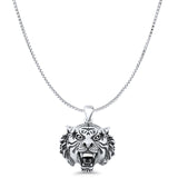 Tiger Head Pendant Box Chain Necklace Oxidized 925 Sterling Silver