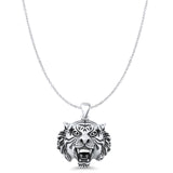 Tiger Head Pendant Cable Chain Necklace Oxidized 925 Sterling Silver