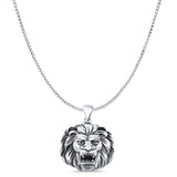Lion Head Pendant Box Chain Necklace Oxidized 925 Sterling Silver