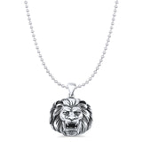 Lion Head Pendant Bead Chain Necklace Oxidized 925 Sterling Silver
