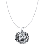 Lion Head Pendant Cable Chain Necklace Oxidized 925 Sterling Silver