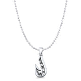Tribal Hook Pendant Bead Chain Necklace Oxidized 925 Sterling Silver