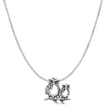 Owl Pendant Box Chain Necklace Oxidized 925 Sterling Silver