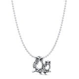 Owl Pendant Bead Chain Necklace Oxidized 925 Sterling Silver