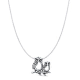 Owl Pendant Cable Chain Necklace Oxidized 925 Sterling Silver
